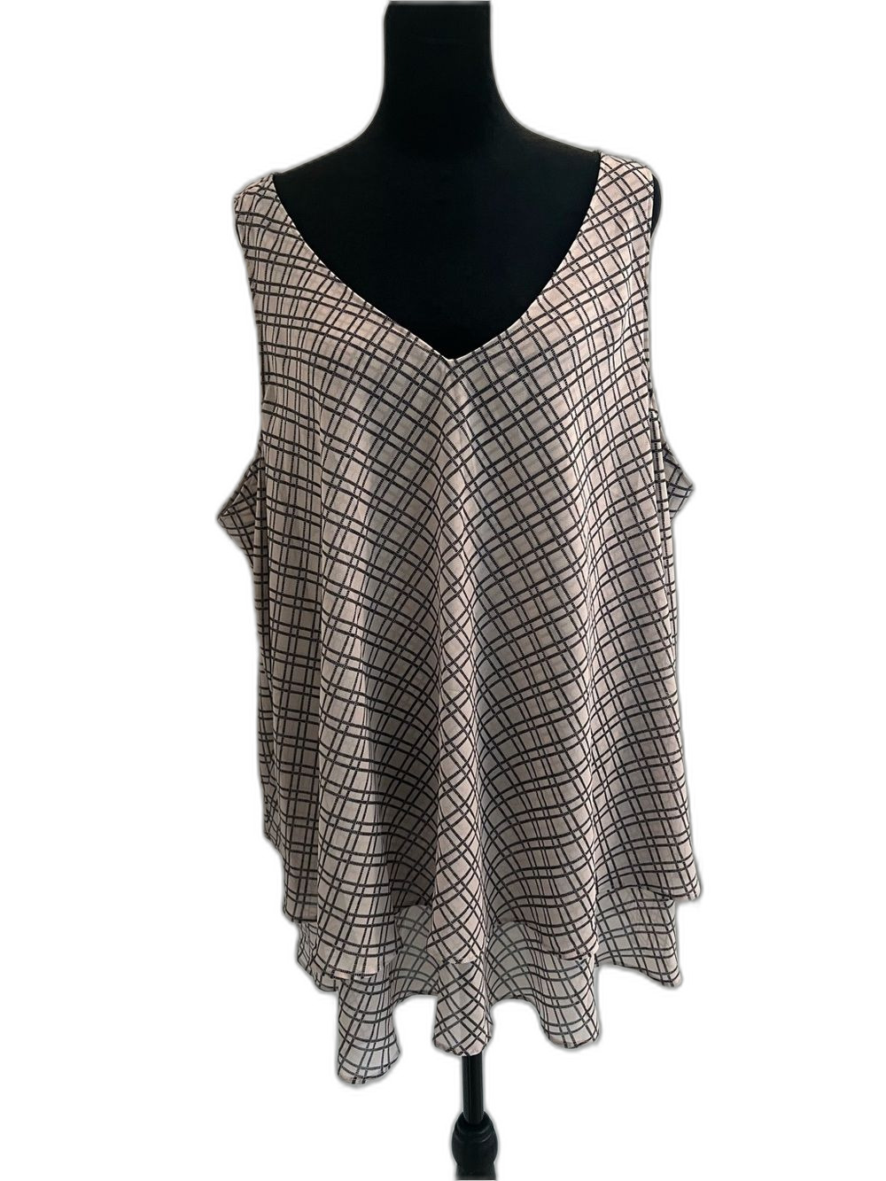 Lane Bryant Size 22 Blush Pink Black Plaid Long Sleeve V-Neck Top